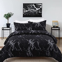 styleforhome King Black Marble Microfibre 3-Piece Comforter Set