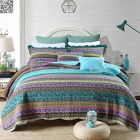 thestyleforhome Green Teal Boho Printed Bedspread Quilt Set with Pillowcases