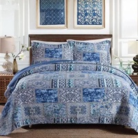 styleforhome Boho Blue Quilted Coverlet Pillow Set King