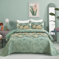 thestyleforhome Meadow Butterfly Green Quilted Bedspread Set