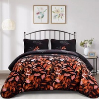thestyleforhome Black Red Leaves Quilted Bedspread & Pillowcase