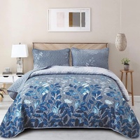 thestyleforhome Blue Garden Floral Quilted Coverlet & Pillowcases
