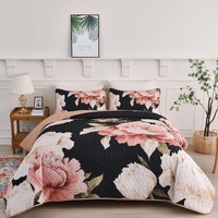 thestyleforhome Blossom Trio Quilted Coverlet Set Black Red Pink