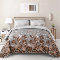 thestyleforhome Brown Quilted Bedspread Flower Motif Pillowcases