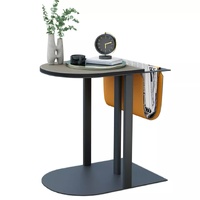 Luxury C Shaped End Table with Faux Leather Top & Storage