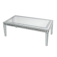 P&P Silver Mirrored Coffee Table Crushed Crystal Diamond Inlay
