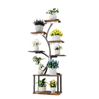 P&P Tall Tree-Shaped Plant Stand with Grow Lights Industrial Metal