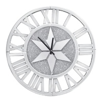 P&P Sparkle Crystal Diamond Wall Clock Silver Mirror Decor