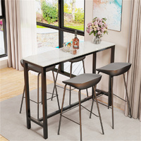 P&P XXL Marble Kitchen Bar Table with Metal Legs