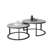P&P Set of 2 Grey Marble Round Nesting Tables