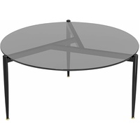 P&P Modern Round Glass Coffee Table Brown Metal Frame