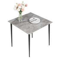 80x80cm Square Sintered Stone Dining Table Black Metal Legs