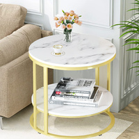 P&P White Marble Round Coffee Table Gold Iron Frame