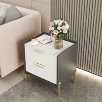 P&P 3-Tier Leather Bedside Table Marble Top Nightstand