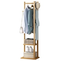 P&P Bamboo Clothes Hanger Stand with Storage Shelf
