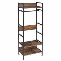 P&P Rustic Wooden Clothes Garment Rail with Display Shelf & Shoe Rack