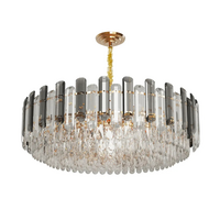 P&P Gold Grey Smoky Crystal Chandelier 10 E14 LED Adjustable Height