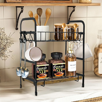 P&P Vintage Coffee Bar Station Organizer with 2-Tier Shelves & 12 Hooks
