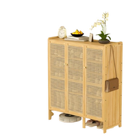P&P Bamboo Shoe Rack 5-Tier Storage Cabinet with Rattan Doors