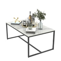 P&P Extra Thick Marble Sintered Stone Coffee Table White Black Frame