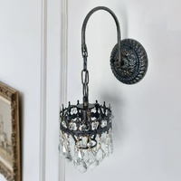 P&P Vintage Wall Sconce Clear Crystals Black Gold Dimmable LED E14