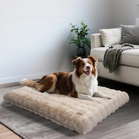 Large Beige Plush Pet Bed with Non-Slip Base Removable Cover