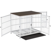 P&P Large White Wooden Dog Crate with Divider & End Table