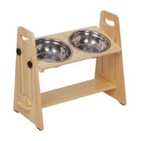 P&P Wooden Elevated Dog Bowl 2 Stainless Steel Adjustable Feeding