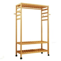 P&P 169cm Bamboo Clothes Stand with Wheels Coat Rack