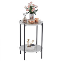 P&P High Gloss Marble Top Coffee Side Table Iron Frame Black