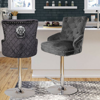 P&P Luxury Black Velvet Swivel Bar Stool with Lion Knocker