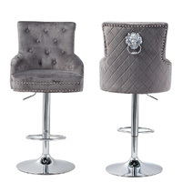 P&P Grey Velvet Swivel Bar Stool Airlift Counter Height