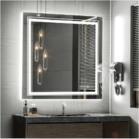 P&P 80x80cm Square Smart LED Bathroom Mirror Anti Fog Backlit