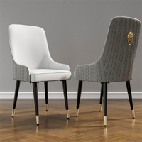 P&P Grey Faux Leather Dining Chairs Set of 2 Gold Lion Head