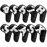 Black covers with white numbers, Premium PU Leather Golf Iron Headcover Set (10pcs) | Numbered 4-9, P, S, A, X | Protective Club Covers for Irons