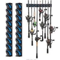 2 Sets Vertical Wall Mounted Fishing Rod Rack - 9-Slot Fishing Pole Holder for Garage, Professional Space-Saving Fishing Gear Storage Organizer with S