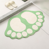 2 Pcs Light Green And White Foot-Shaped Plush Bath Mat - Non-Slip Absorbent Bathroom Rug for Bedroom and Doorway (50x80cm)