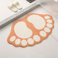 2 Pcs Orange And White Foot-Shaped Plush Bath Mat - Non-Slip Absorbent Bathroom Rug for Bedroom and Doorway (50x80cm)