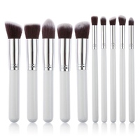 10-Piece White silver Makeup Brush Set - Large and Small Brushes for Professional Beauty Application