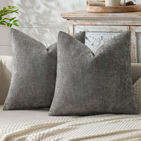 Grey Plush Chenille Cushion Covers Set of 2 - Soft Textured Decorative Throw Pillow Cases for Sofa Couch, 45x45cm