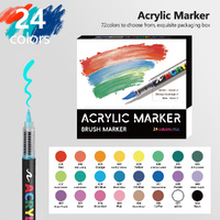 24 Colour Set Vibrant Cyan Acrylic Marker with Soft Brush Tip - 13.8 cm Professional Art Pen