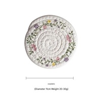 (Flowers) Cotton Rope Woven Placemats - Set of 5, 11cm Diameter Heat Resistant Kitchen Decor