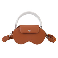 Brown Chic PU Leather Crossbody Storage Bag for Apple AirPods Max - Protective Case with Ruched Fabric Strap & Top Handle