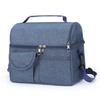 2 Pcs Blue Premium Double Layer Insulated Lunch Bag - 8.4L Thermal Cooler Tote with Shoulder Strap
