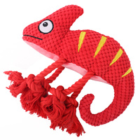 2 Pcs Red Interactive Plush Chameleon Dog Toy with Squeaker & Rope Legs - Durable Chew Toy for Medium/Large Dogs, Teeth Cleaning Texture, Machine Wash
