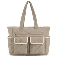 Grayish-brown Women's Multi-Pocket Tote Bag - Large Quilted Travel Handbag for Work, Gym, and More