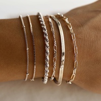 A Silver six-piece set Chic Multi-Layered Alloy Bracelet Set - Fashionable Stackable Jewelry