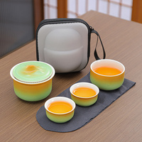 Portable Ceramic Tea Set for Travel - Quick Gaiwan with 3 Cups & Carrying Case(Yellow-green gradient)