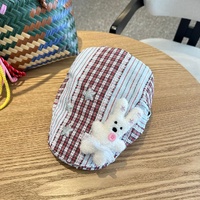Patchwork Plaid Cotton Cap with Decorative Details(red)