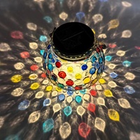 Colorful Warm Light Mosaic Solar Lantern - Decorative Stained Glass Jar Light for Garden Patio and Tabletop Decor